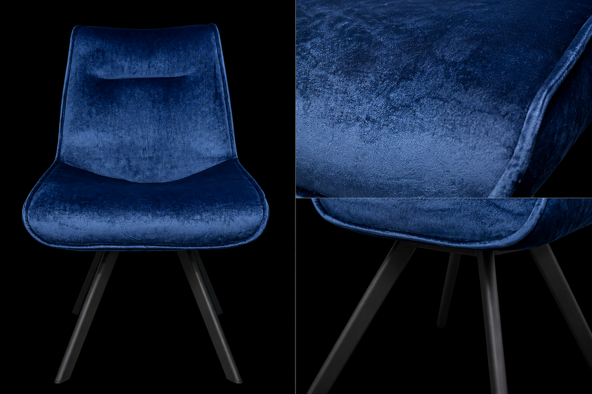 Sedia Design in Velluto Blu con Gambe Nere